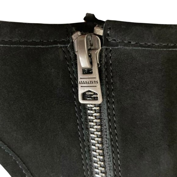 ALL SAINTS Vibrant Open Toe High Heeled Suede Ankle Booties Heels Black - Picture 7 of 10